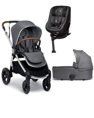 Ocarro Shadow Grey Pushchair and Carrycot with Joie Spin 360 Ember